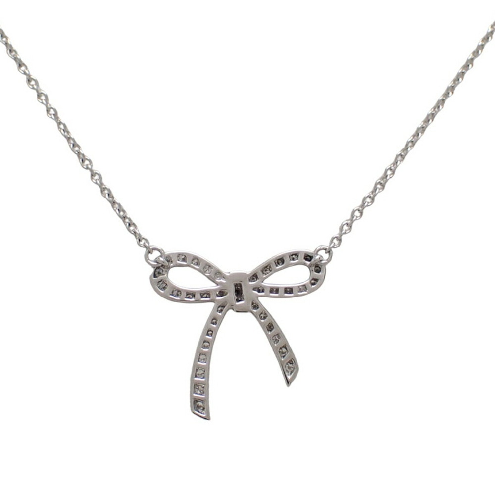 TIFFANY Co Bow Ribbon Motif Pendant Diamonds Platinum Necklace Jewelry Accessory